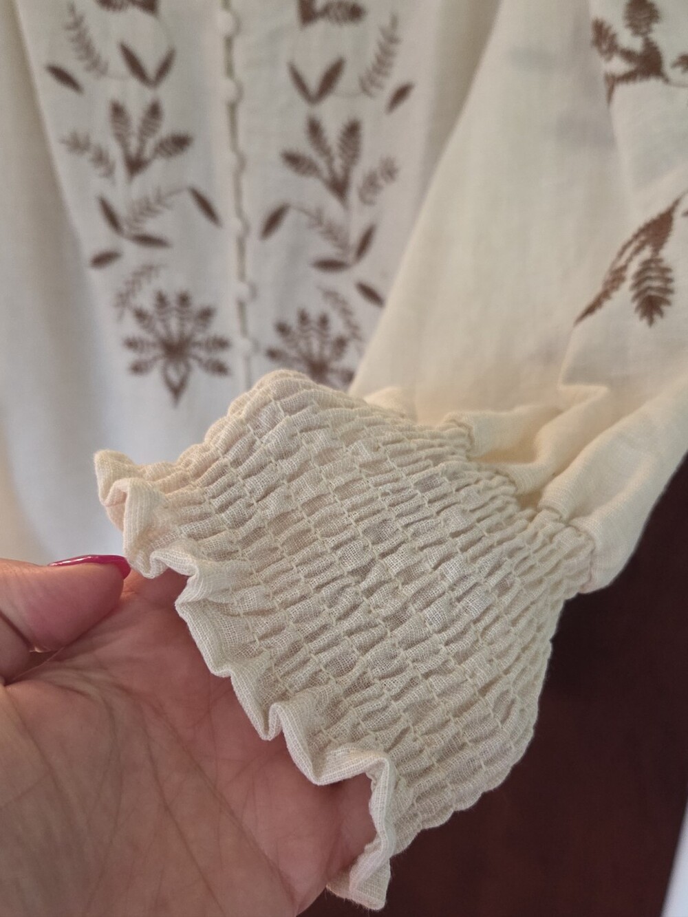 Cream Embroidered Button-Front Blouse - Picture 2 of 4